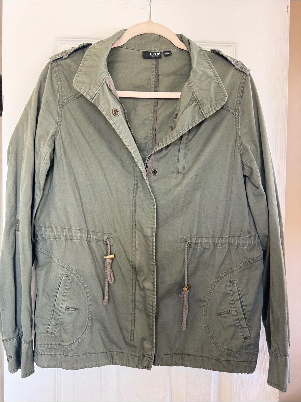 a.n.a Olive Green Utility Jacket with Drawstring Waist